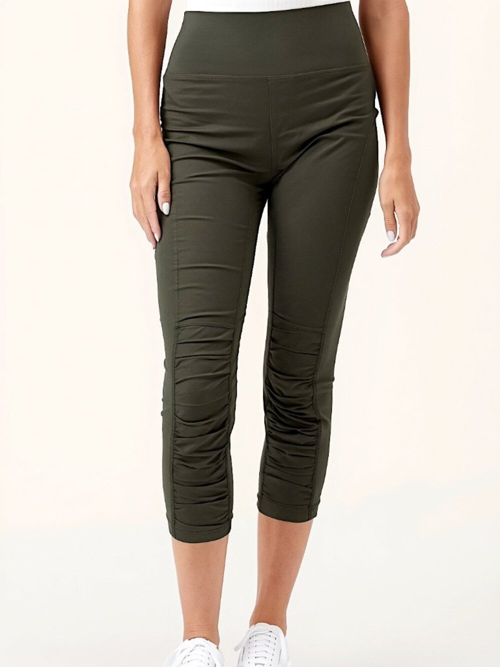 NWT XCVI High Waist Jetter Ruched Crop Leggings in Olive Green, Size Medium